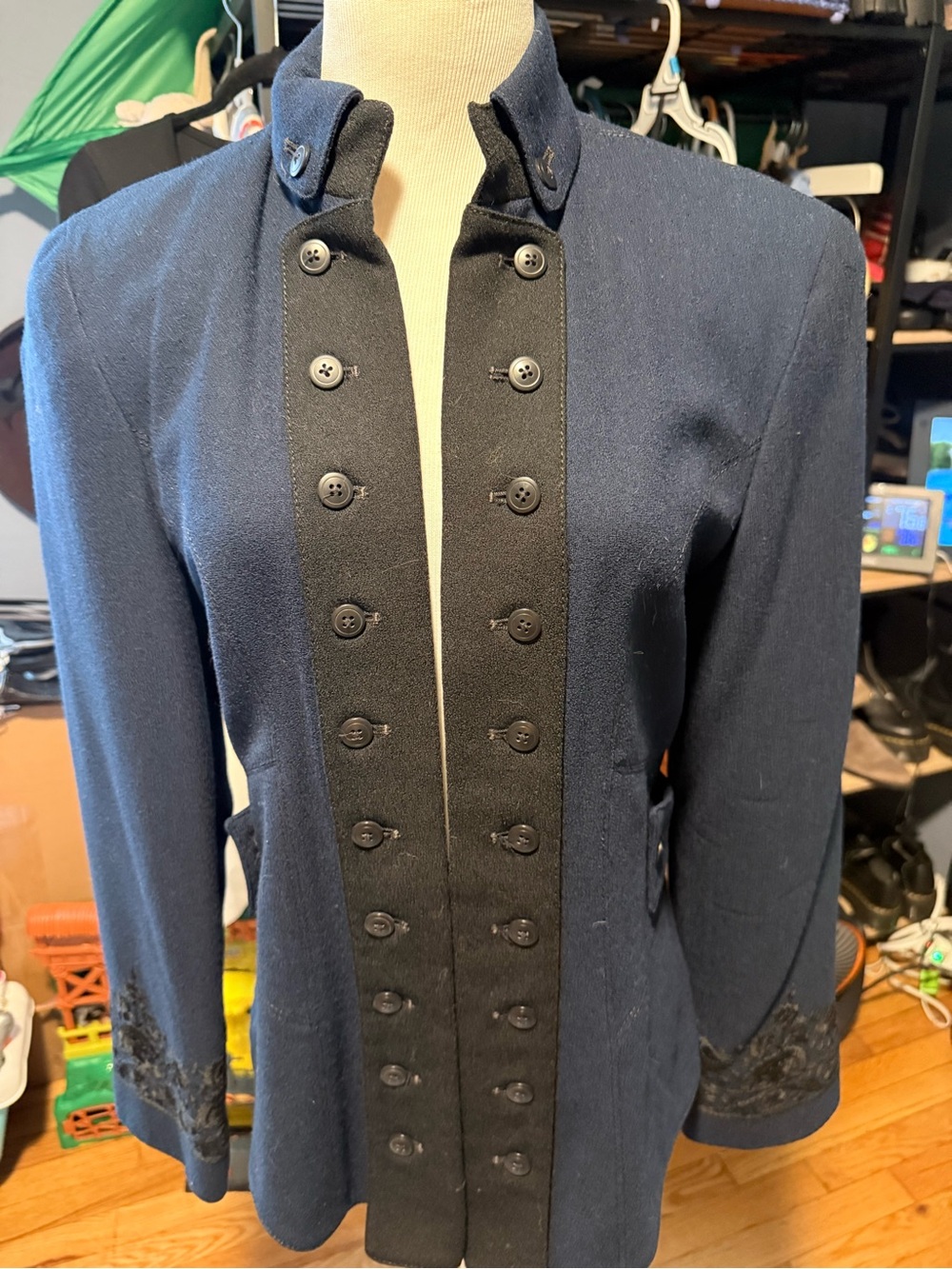 Cynthia Steffe Navy Wool Military-Style Jacket with Black Trim